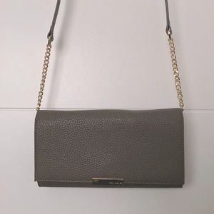 Ted Baker “Shazdeh” Leather Wallet on Chain, color gray/greige w/ gold accents
